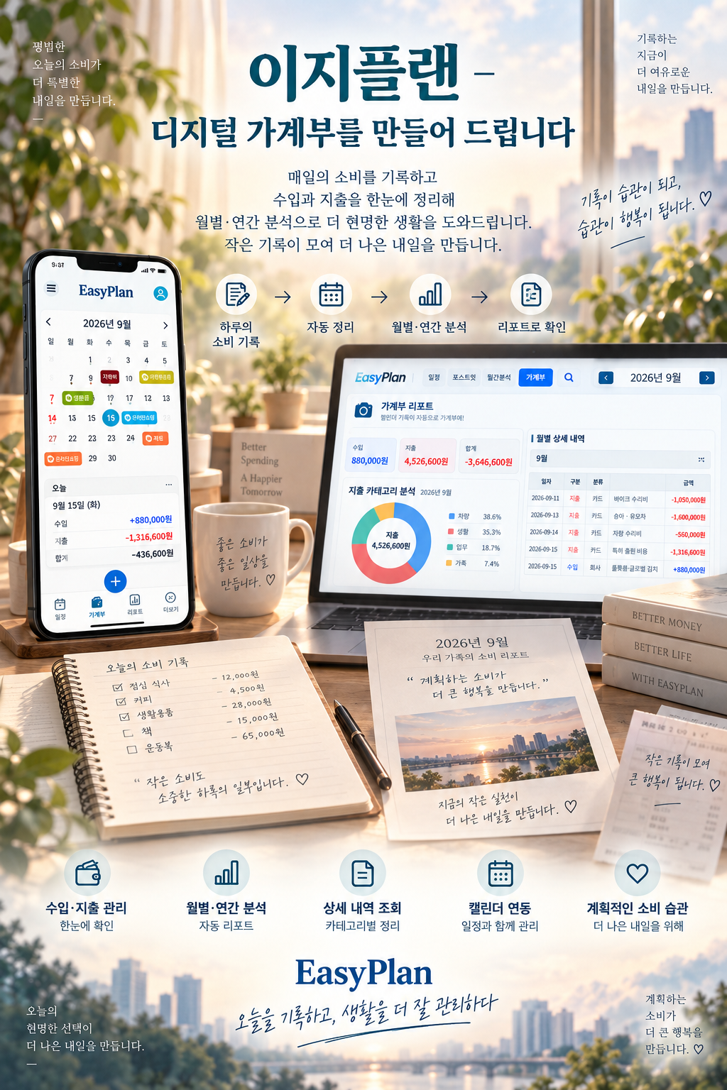 디지털 가계부 - 월간/년간 출력 기능까지 지원합니다.